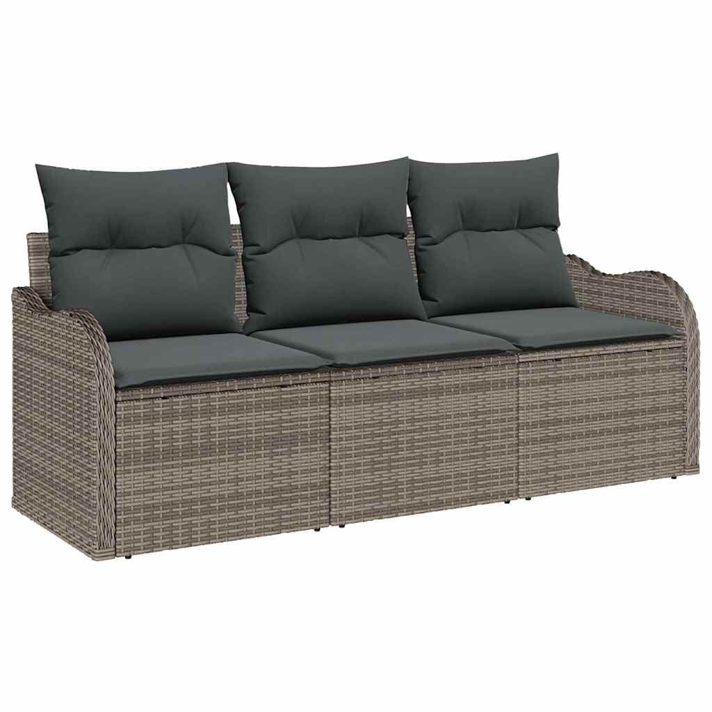vidaXL Conjunto de Sofá de Jardim 3 pcs Cinzeto Rattan Sintético