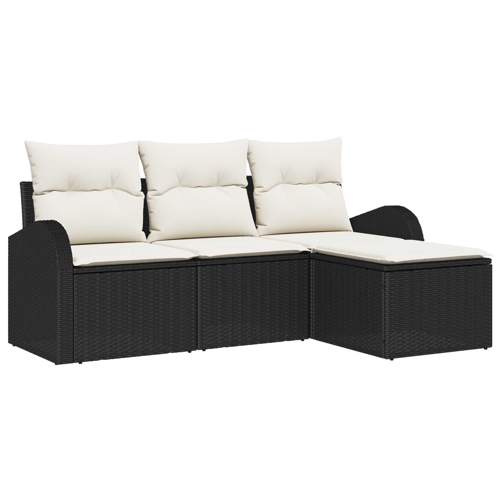 vidaXL Conjunto de Sofás com almofada 4 pcs Preto e Branco vime PE