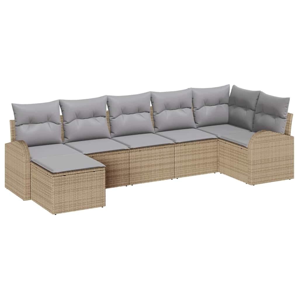 vidaXL Conjunto de Sofás com almofada 7 pcs Bege vime PE