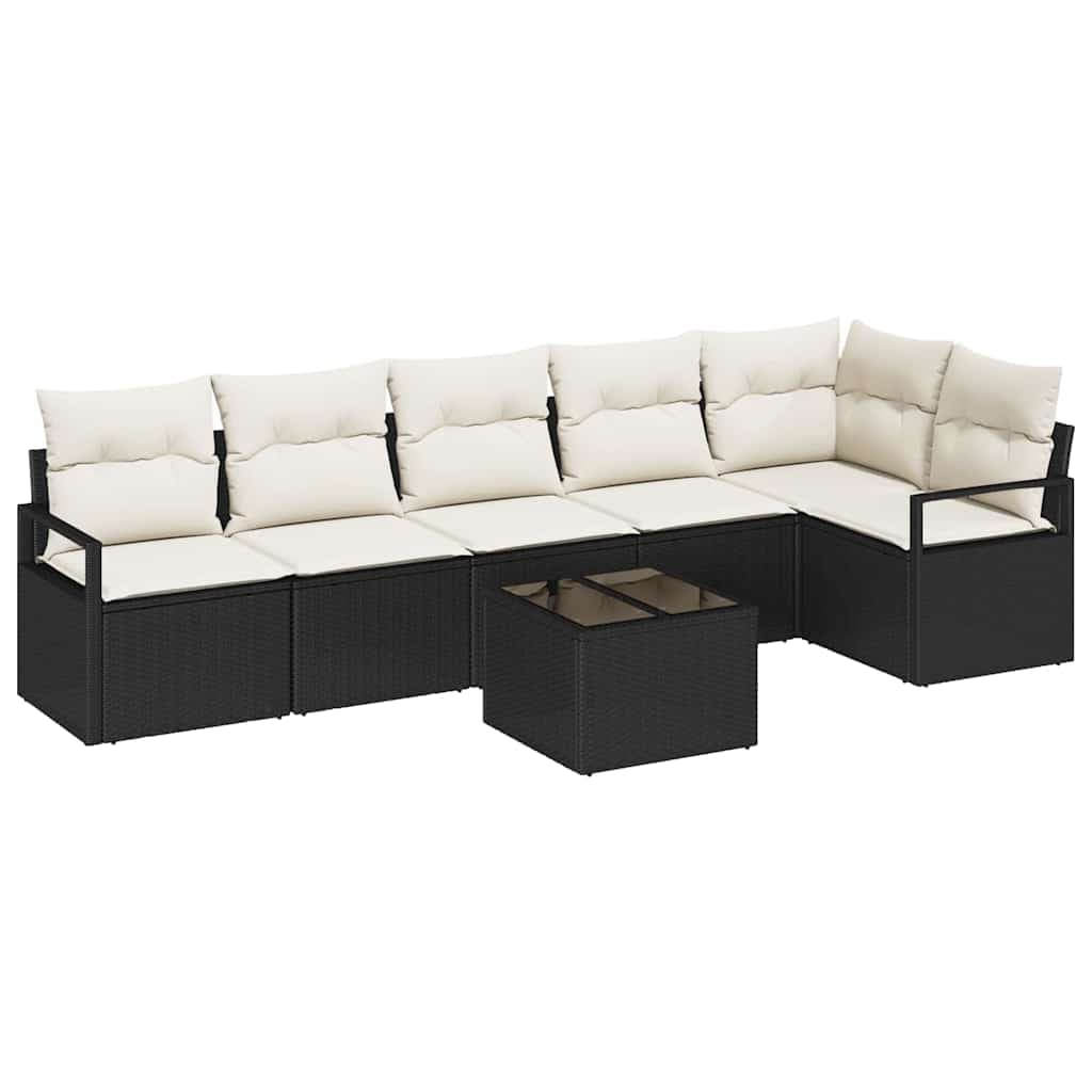 vidaXL Conjunto de Sofá de Jardim 7 pcs Marrom e Creme vime PE