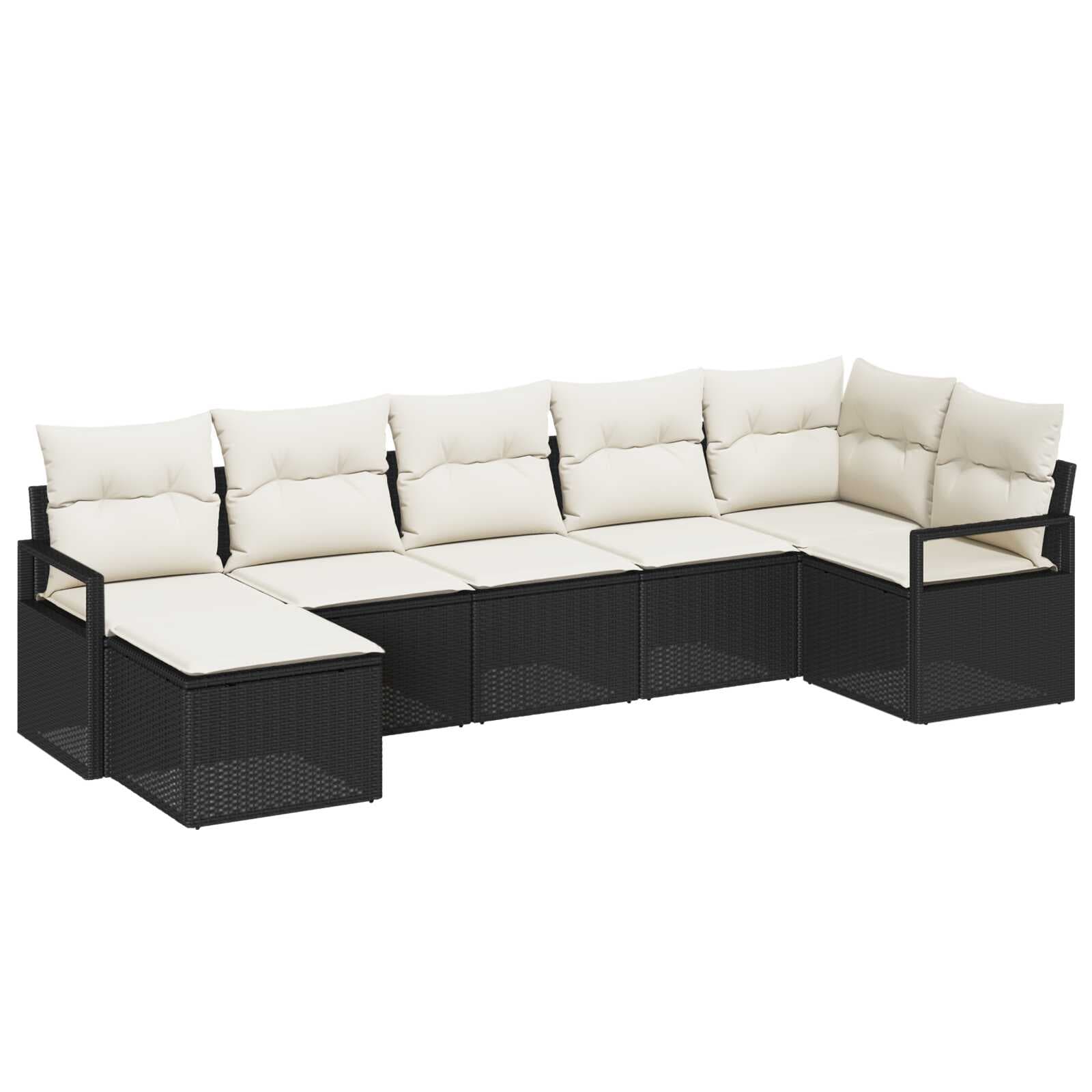 vidaXL Conjunto de Sofás com almofada 7 pcs Preto e Creme vime PE