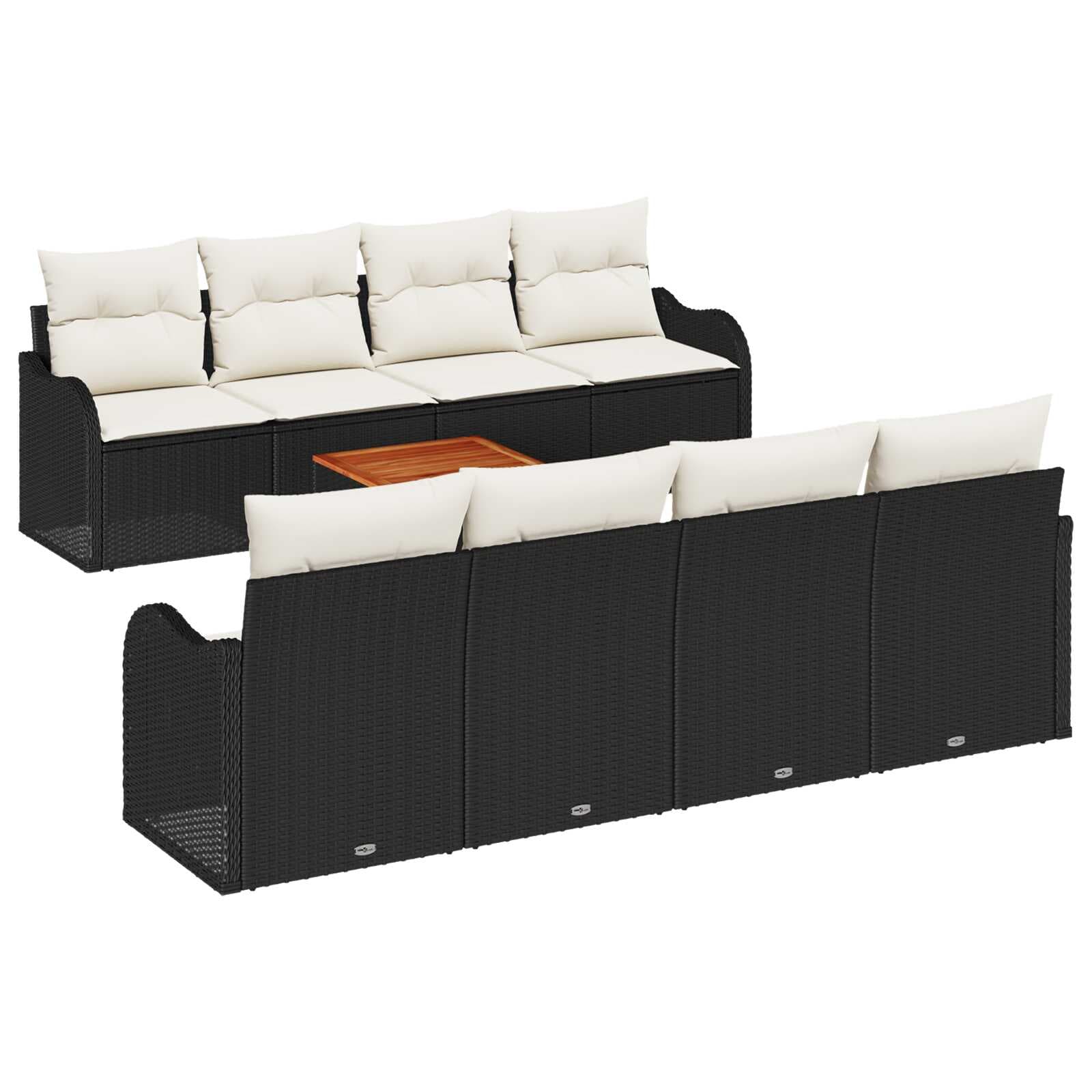 vidaXL Conjunto de Sofá de Jardim 9 pcs Preto e Creme vime PE