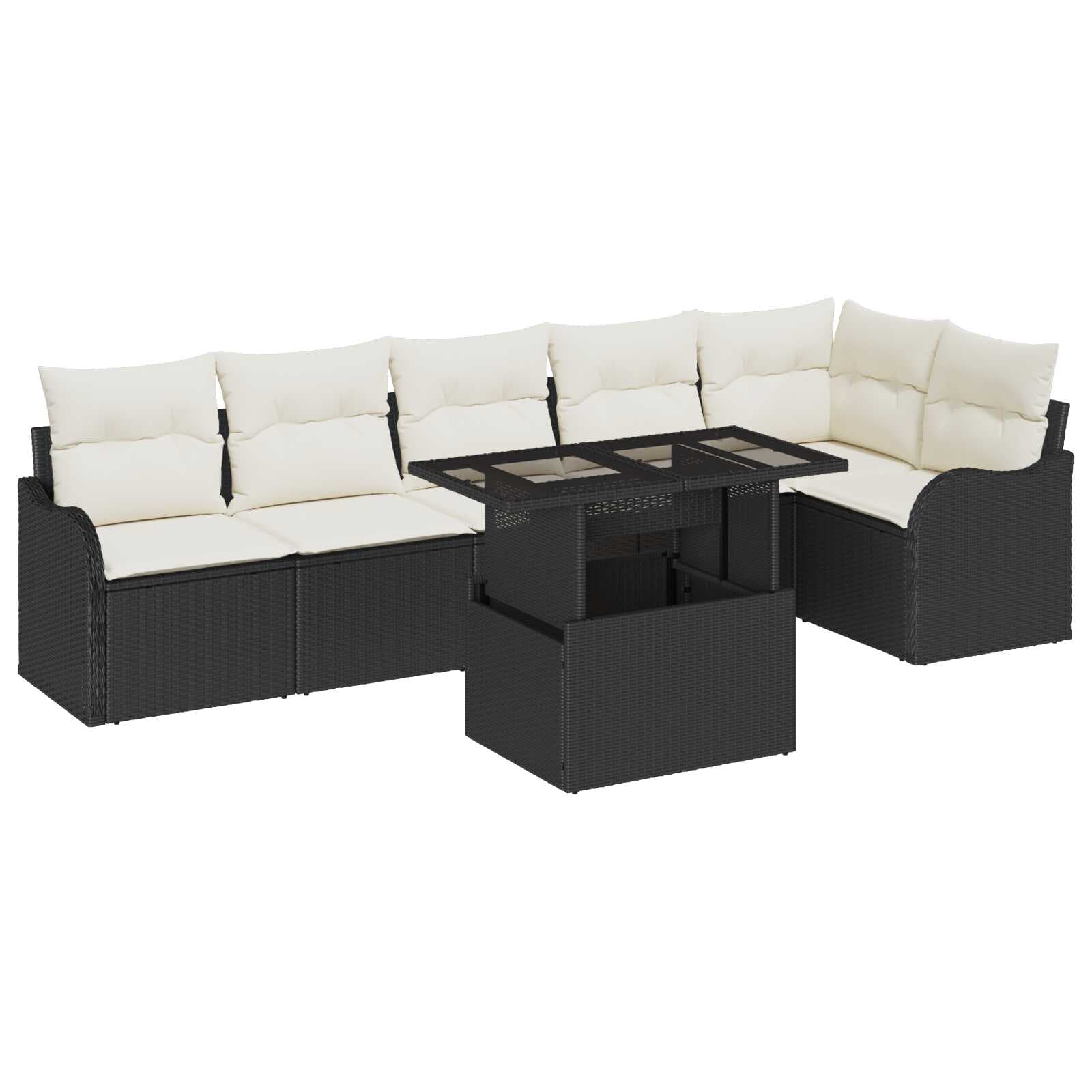 vidaXL Conjunto de Sofá de Jardim 7 pcs Preto Rattan de Polipropileno