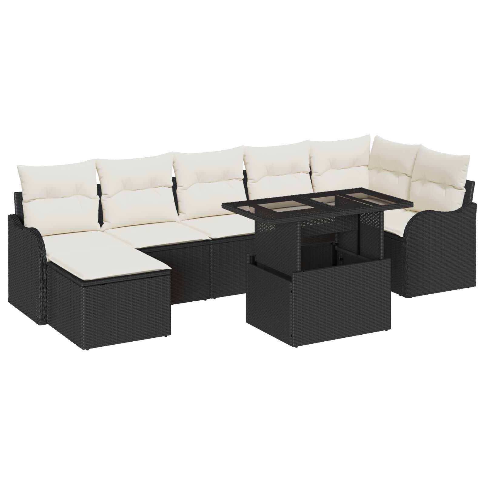 vidaXL Conjunto de Sofá de Jardim 8 pcs Preto Rattan Sintético