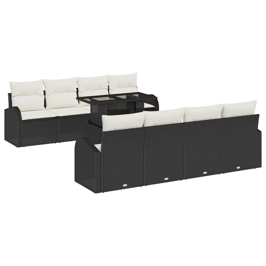 vidaXL Conjunto de Sofá de Jardim 9 pcs Preto Rattan de Polipropileno
