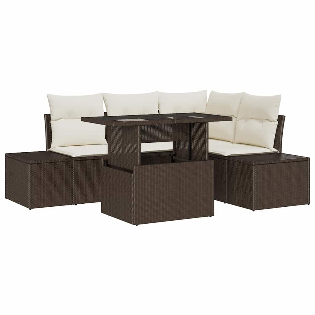 vidaXL Conjunto de Sofá de Jardim com almofada 5 pcs Castanho vime PE