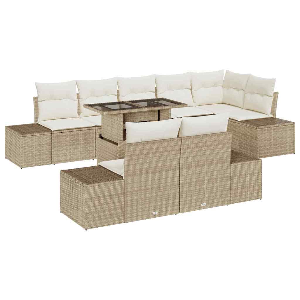 vidaXL Conjunto de Sofá de Jardim 9 Peças Bege Rattan Sintético - 3960760687
