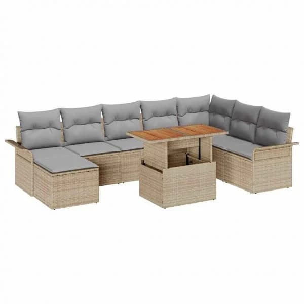 vidaXL Conjunto de Sofá de Jardim 9 Peças Bege Rattan Sintético - 1191296063