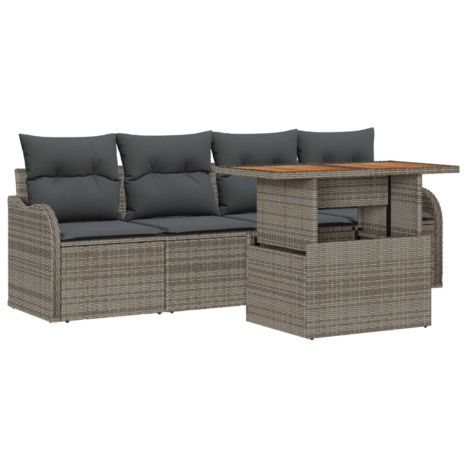 vidaXL Conjunto de Sofá de Jardim 5 Peças Cinzeto Vime Pe - 1966595773
