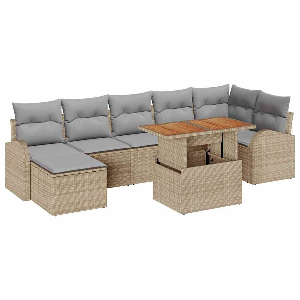 vidaXL Conjunto de Sofá de Jardim 8 Peças Bege Rattan Sintético - 1234725019