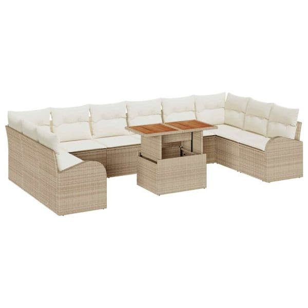 vidaXL Conjunto de Sofá de Jardim 11 Peças Bege Rattan Sintético - 2462953260
