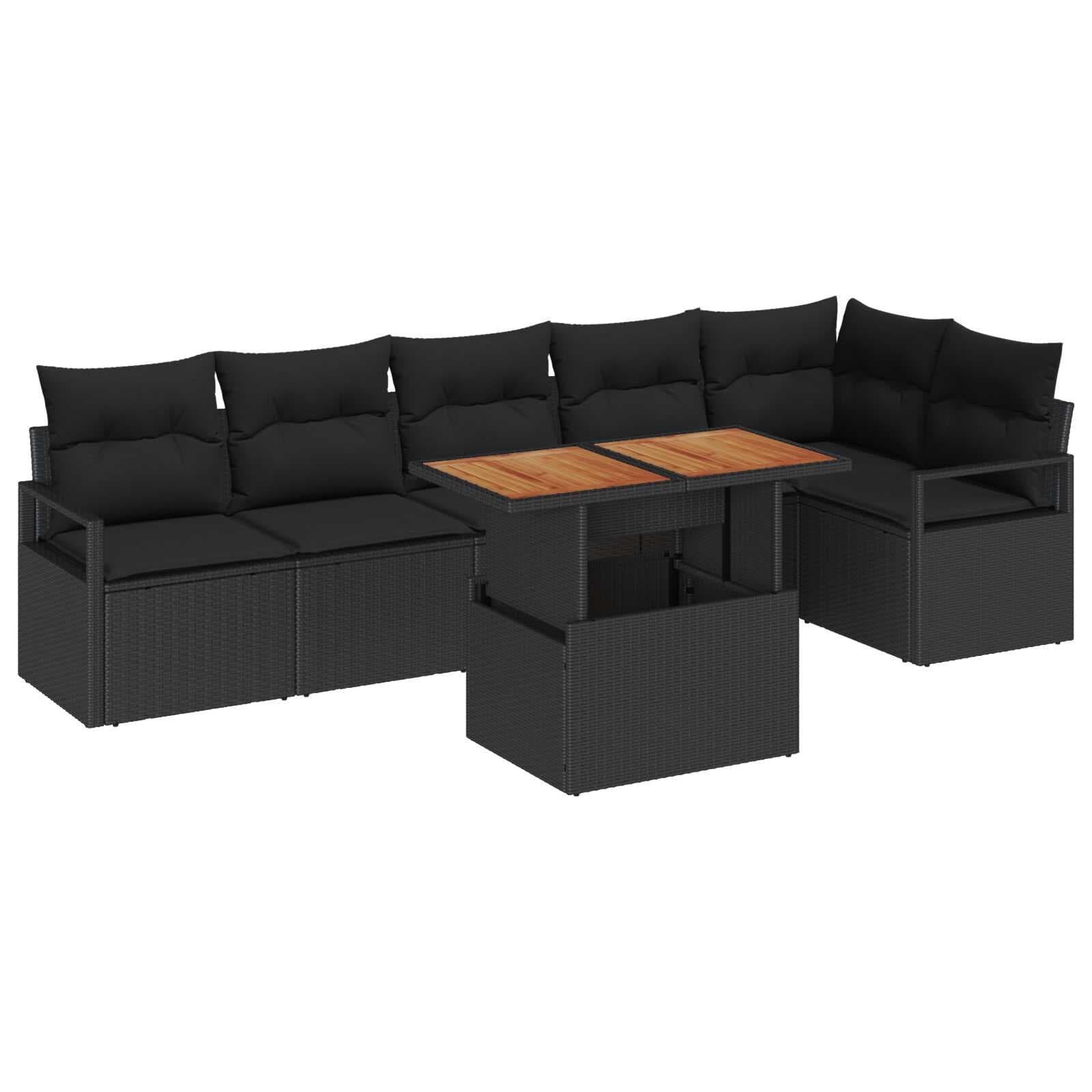 vidaXL Conjunto de Sofá de Jardim 7 Peças Preto Rattan Sintético - 3674580886
