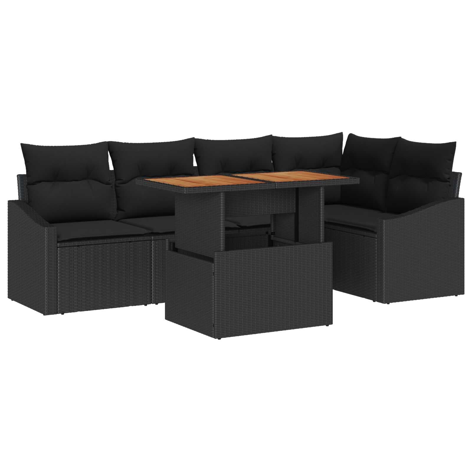 vidaXL Conjunto de Sofá de Jardim 6 Peças Preto Rattan Sintético - 2683740085
