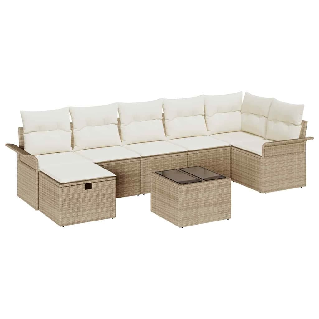 vidaXL Conjunto de Sofá de Jardim Manual 8 pcs Bege e Creme vime PE