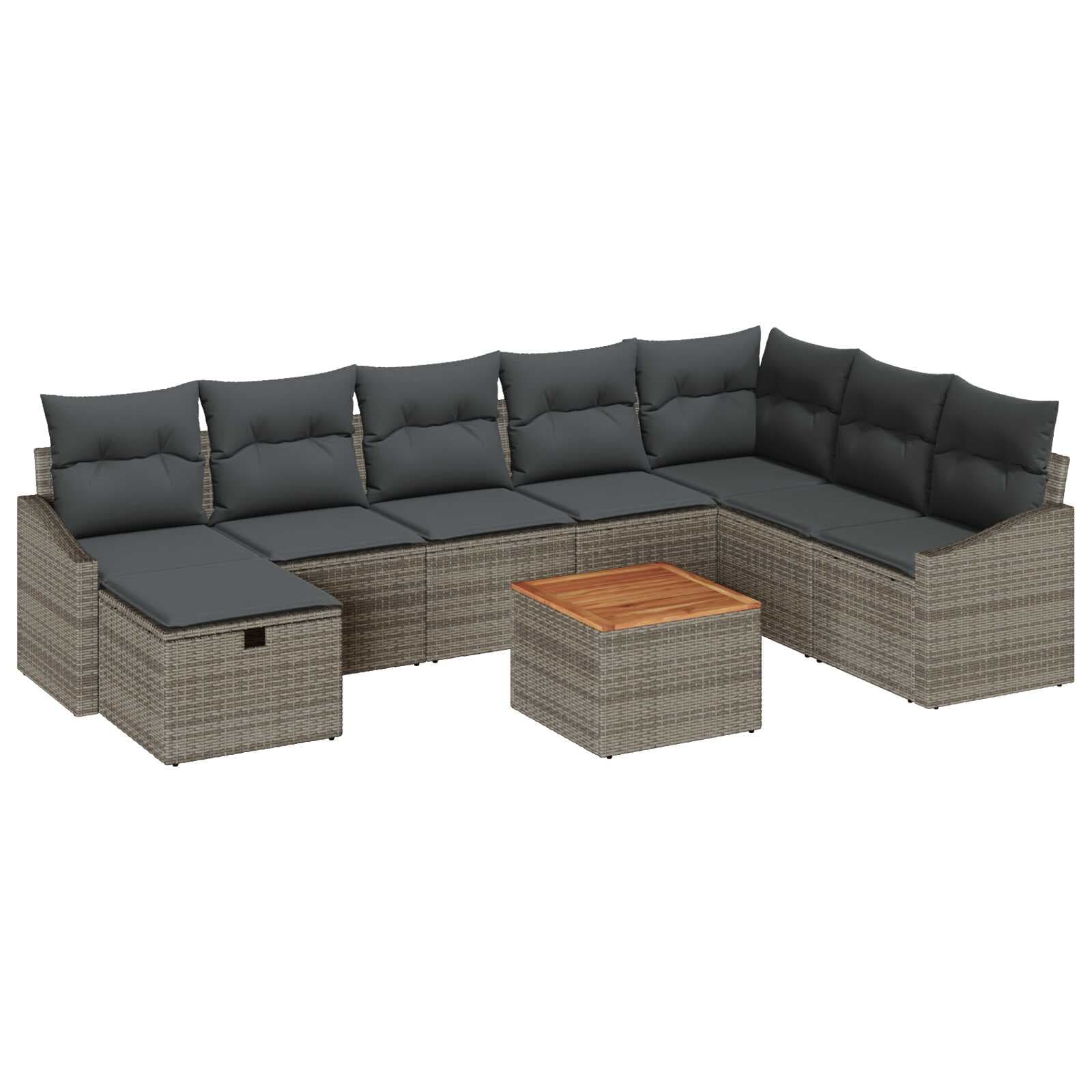 vidaXL Conjunto de Sofá de Jardim com almofada 9 pcs Cinzeto vime PE