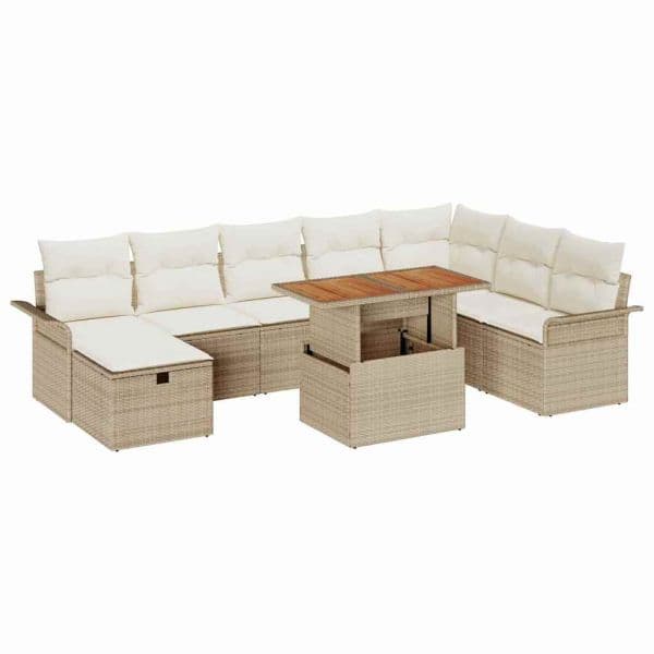 vidaXL Conjunto de Sofá de Jardim com Almofada 9 Peças Bege Vime Pe - 1395127793