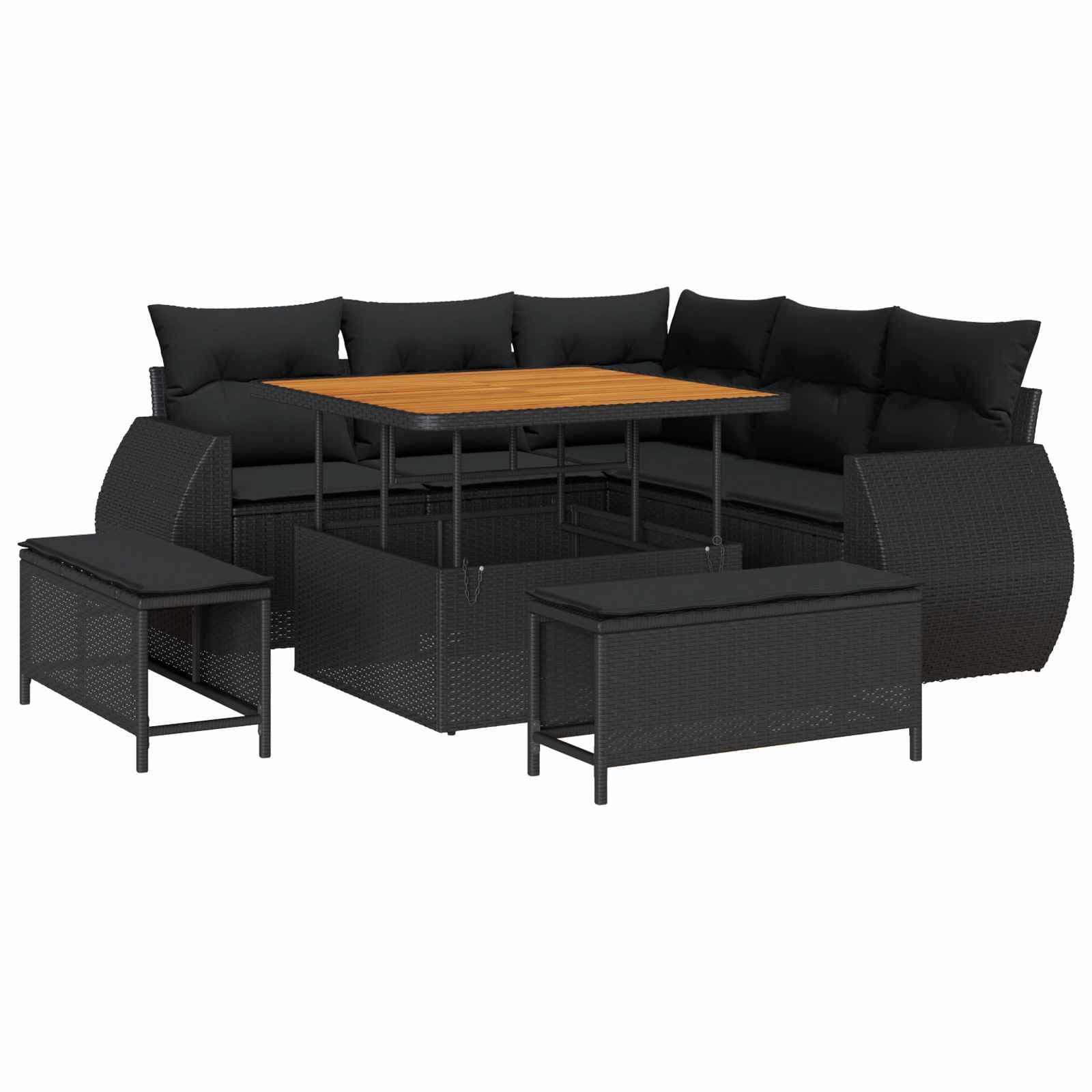 vidaXL Conjunto de Sofá de Jardim 8 pcs Preto vime PE