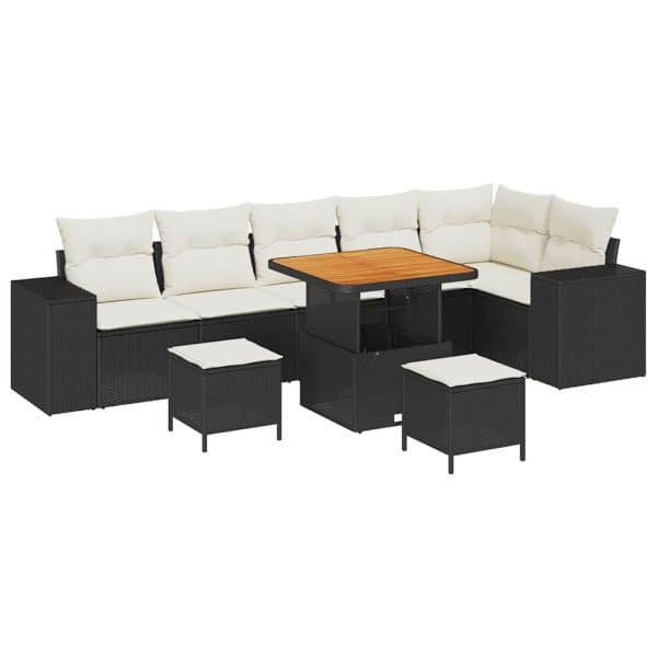vidaXL Conjunto de Sofá de Jardim com Almofada 9 Peças Preto Vime Pe - 3264002973