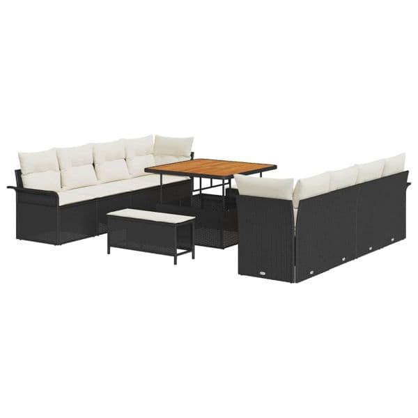 vidaXL Conjunto de Sofá de Jardim com Almofada 11 Peças Preto Vime Pe - 2550757094