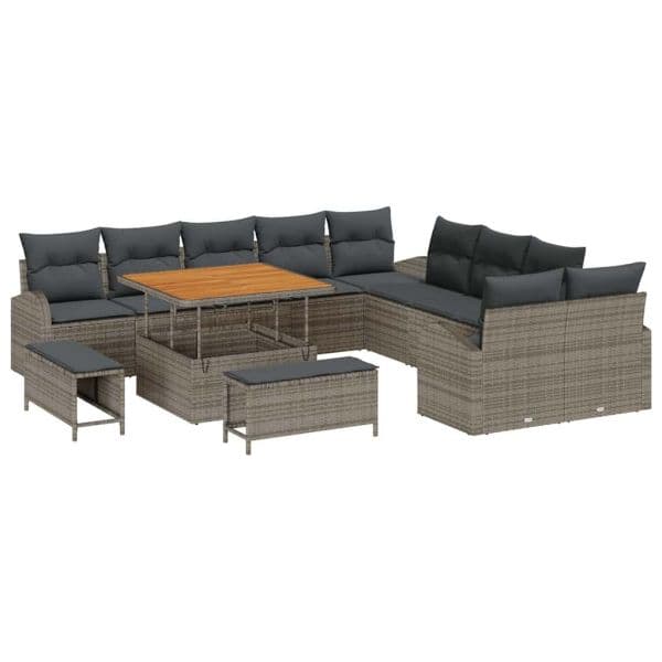 vidaXL Conjunto de Sofá de Jardim com Almofada 13 Peças Cinzeto Vime Pe - 2634300661