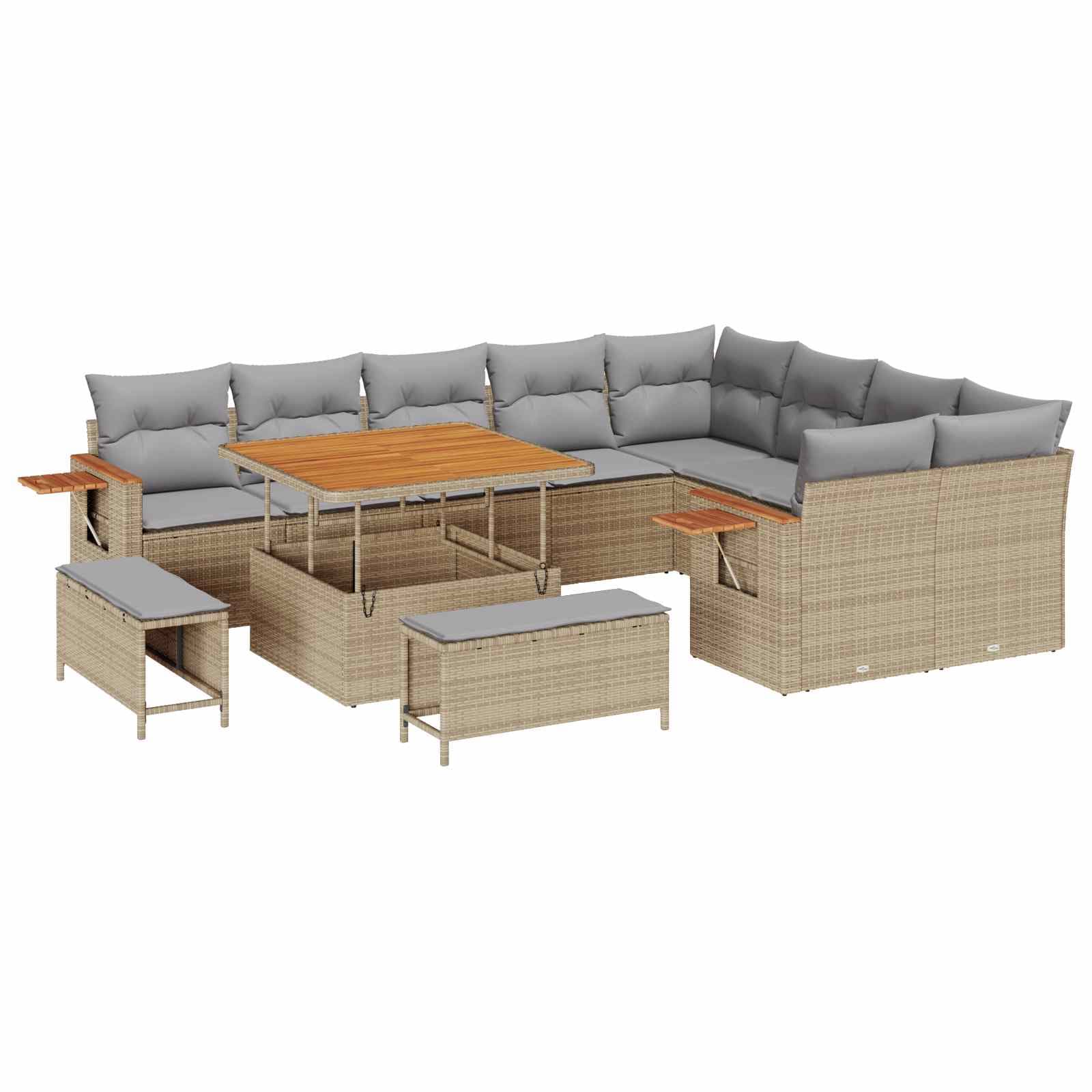 vidaXL Conjunto de Sofá de Jardim 12 Peças Bege Vime Pe - 2569256222