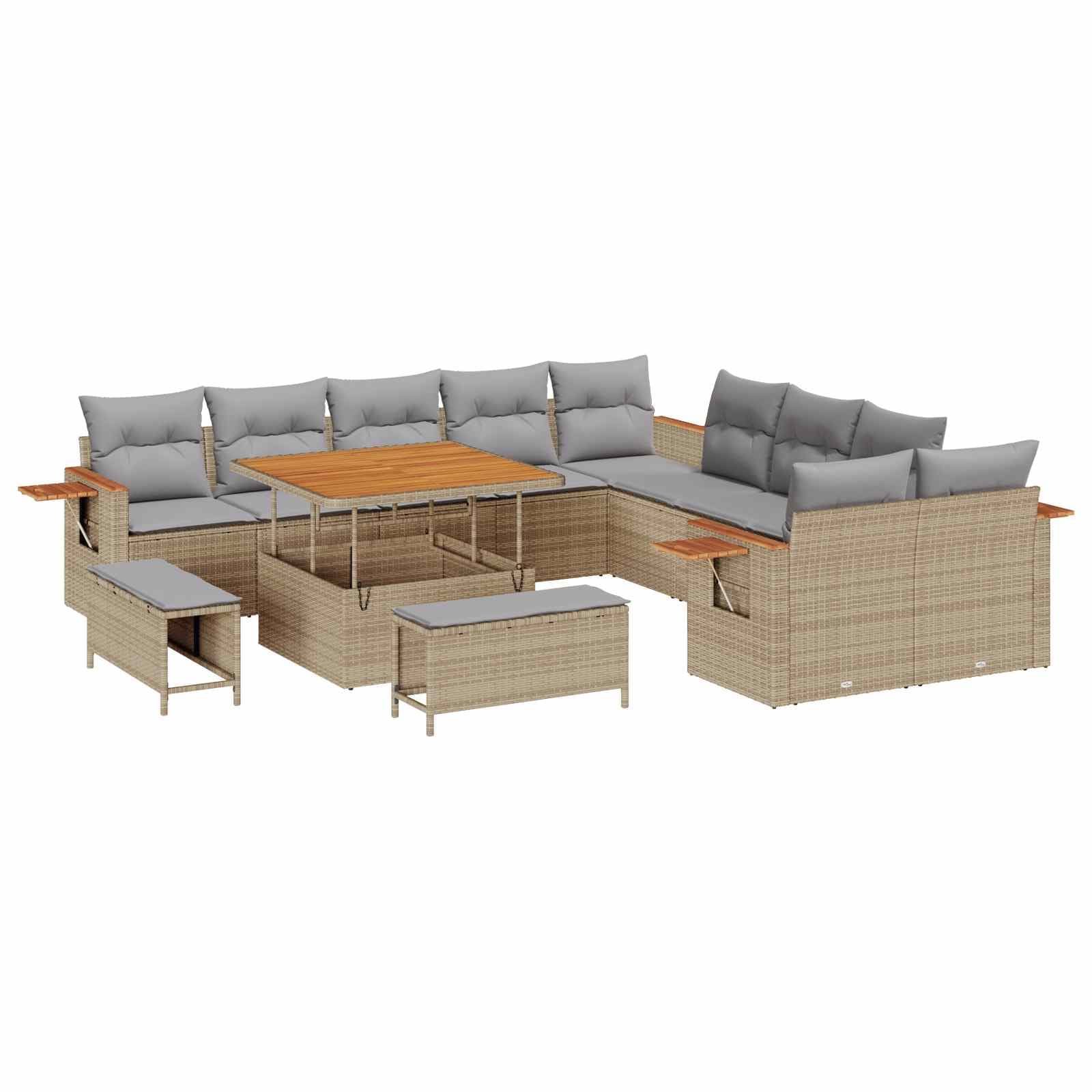 vidaXL Conjunto de Sofá de Jardim 13 Peças Bege Vime Pe - 127963280