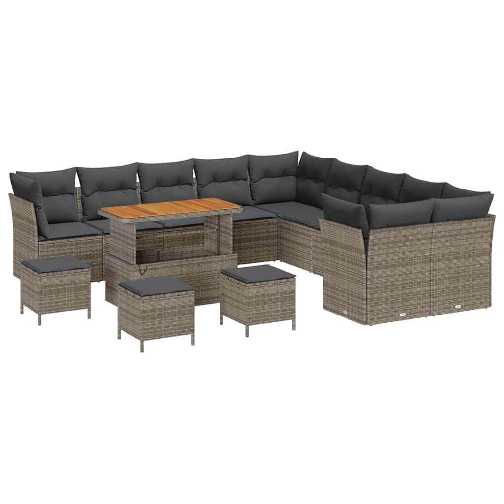 vidaXL Conjunto de Sofá de Jardim com almofada 14 pcs Cinzeto vime PE