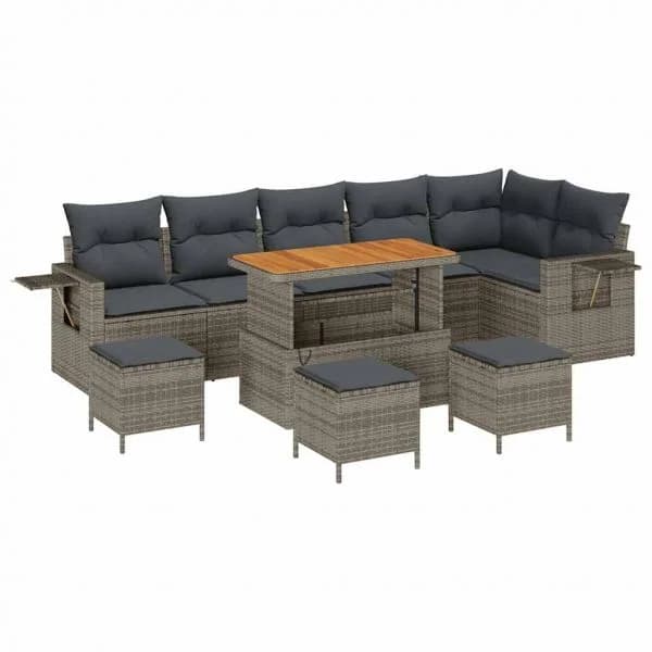 vidaXL Conjunto de Sofá de Jardim com Almofada 12 Peças Cinzeto Vime Pe - 3866532807