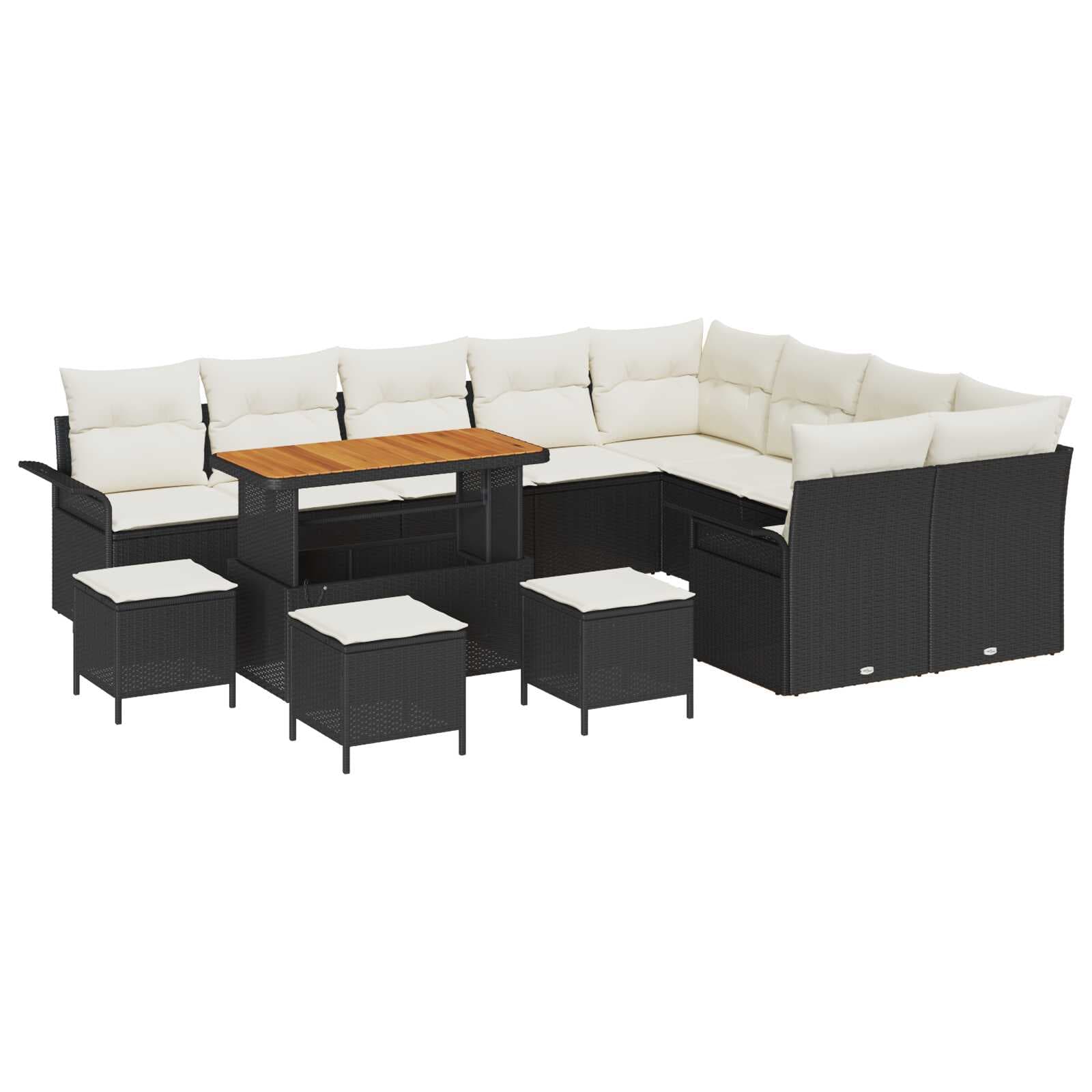 vidaXL Conjunto de Sofá de Jardim com almofada 13 pcs Preto e Creme