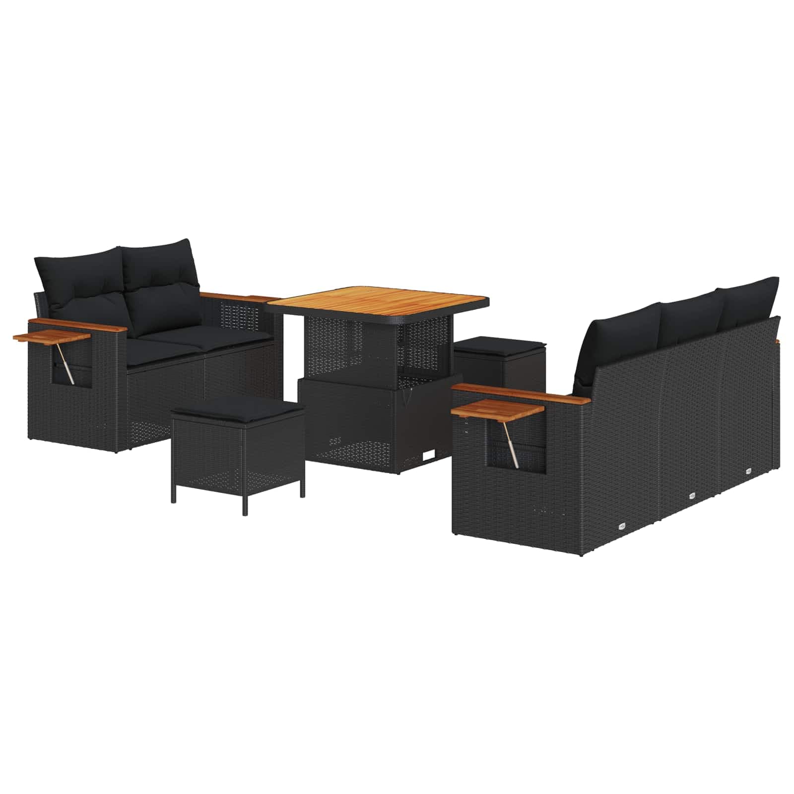 vidaXL Conjunto de Sofá de Jardim com almofada 10 pcs Preto vime PE