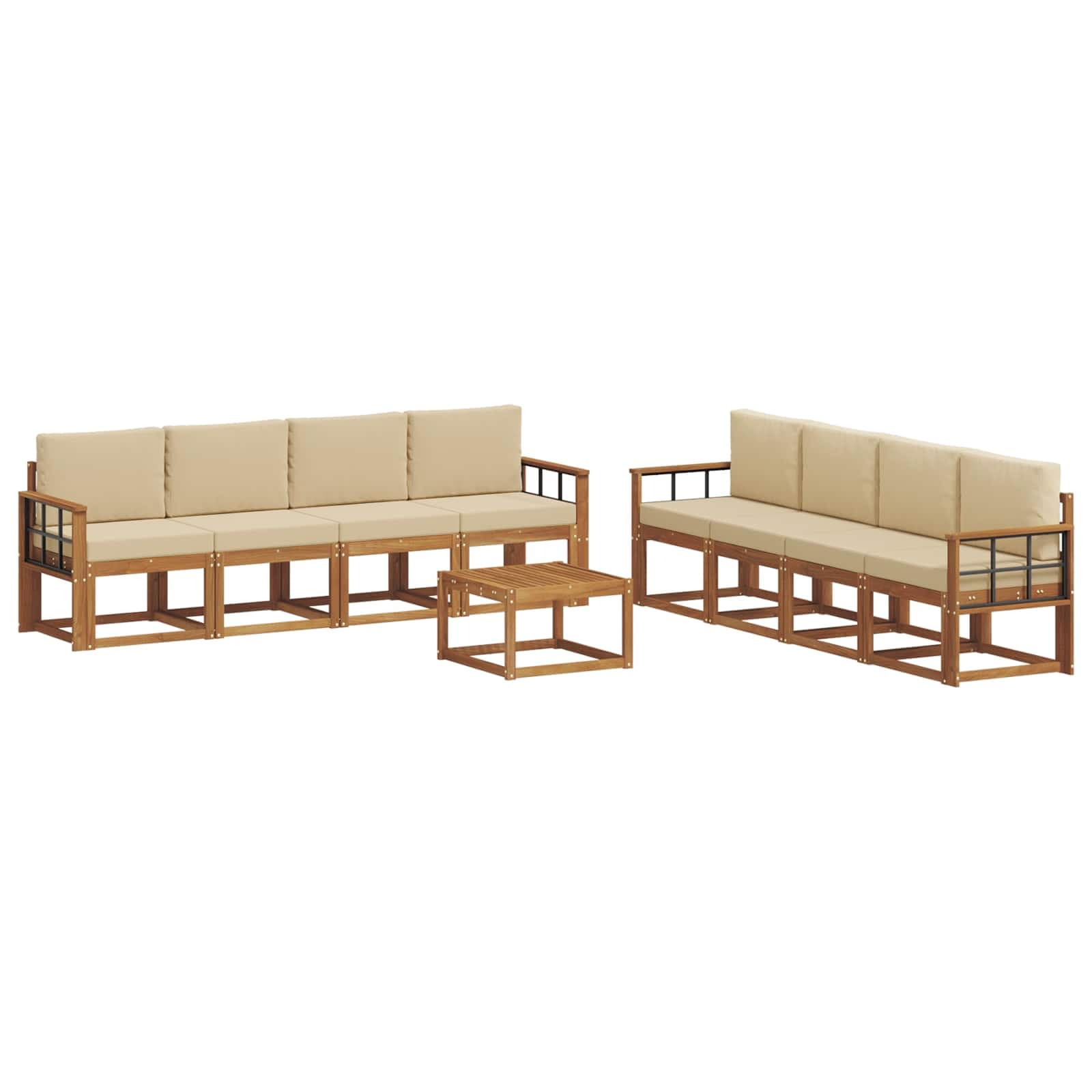 vidaXL Conjunto de Sofás para Exterior 9 pcs Natural e Bege