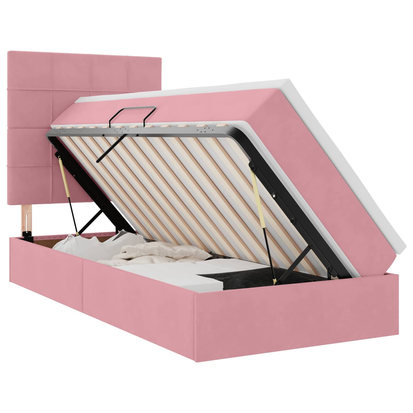vidaXL Cama com arrumação e colchão Rosa 90 x 190 cm Veludo