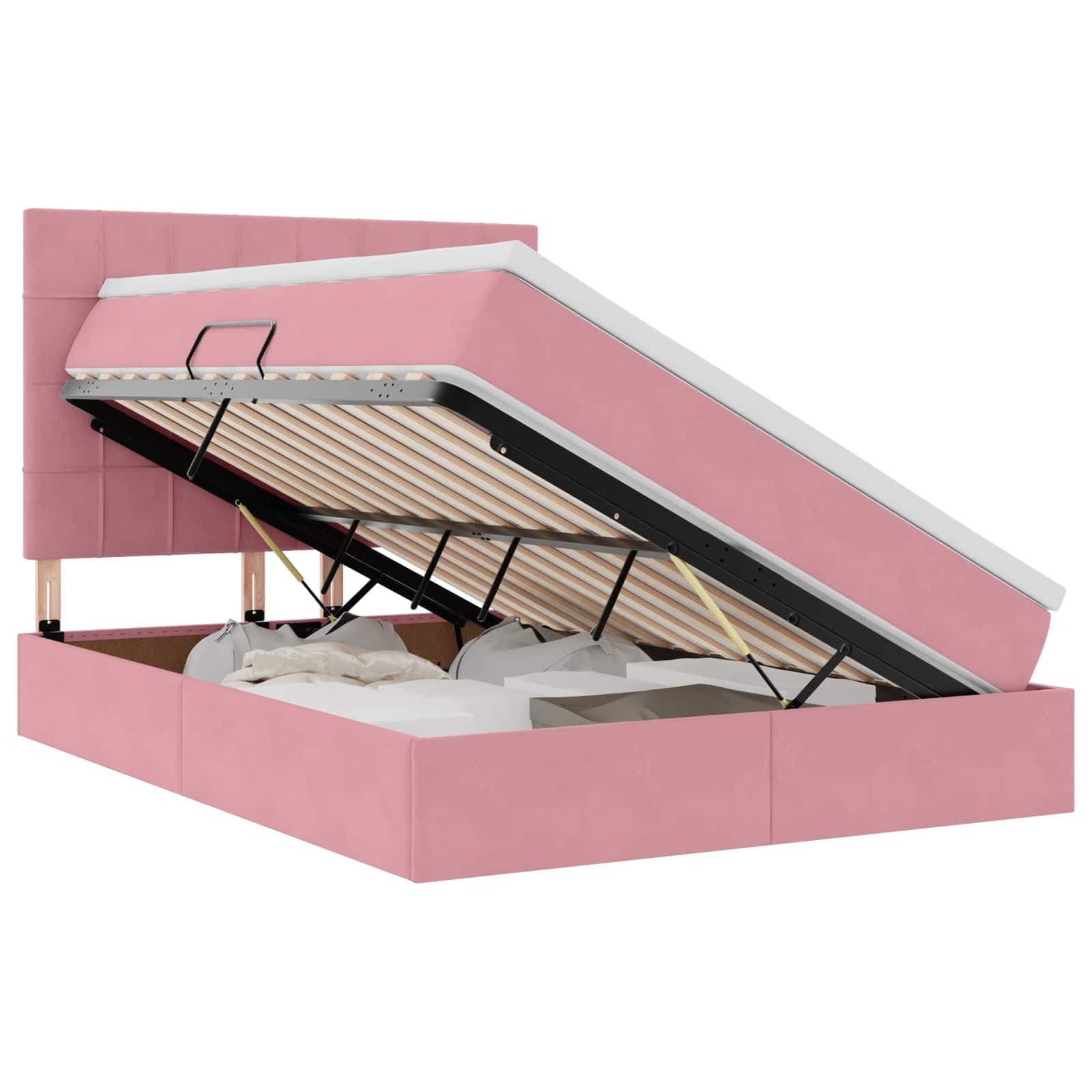 vidaXL Cama com arrumação e colchão Rosa 140 x 190 cm Veludo