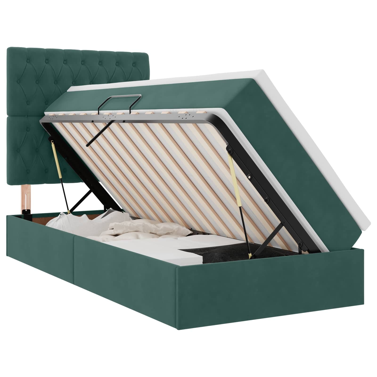 vidaXL Cama de Armazenamento LED com Colchão Verde-Escuro 90 x 200 cm