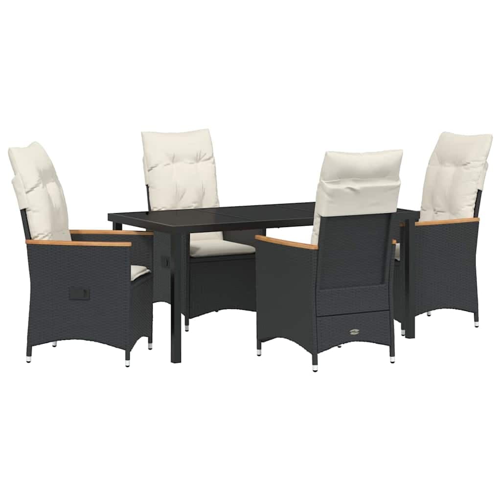 vidaXL Conjunto de Jantar para Jardim com almofada 5 pcs Preto vime PE