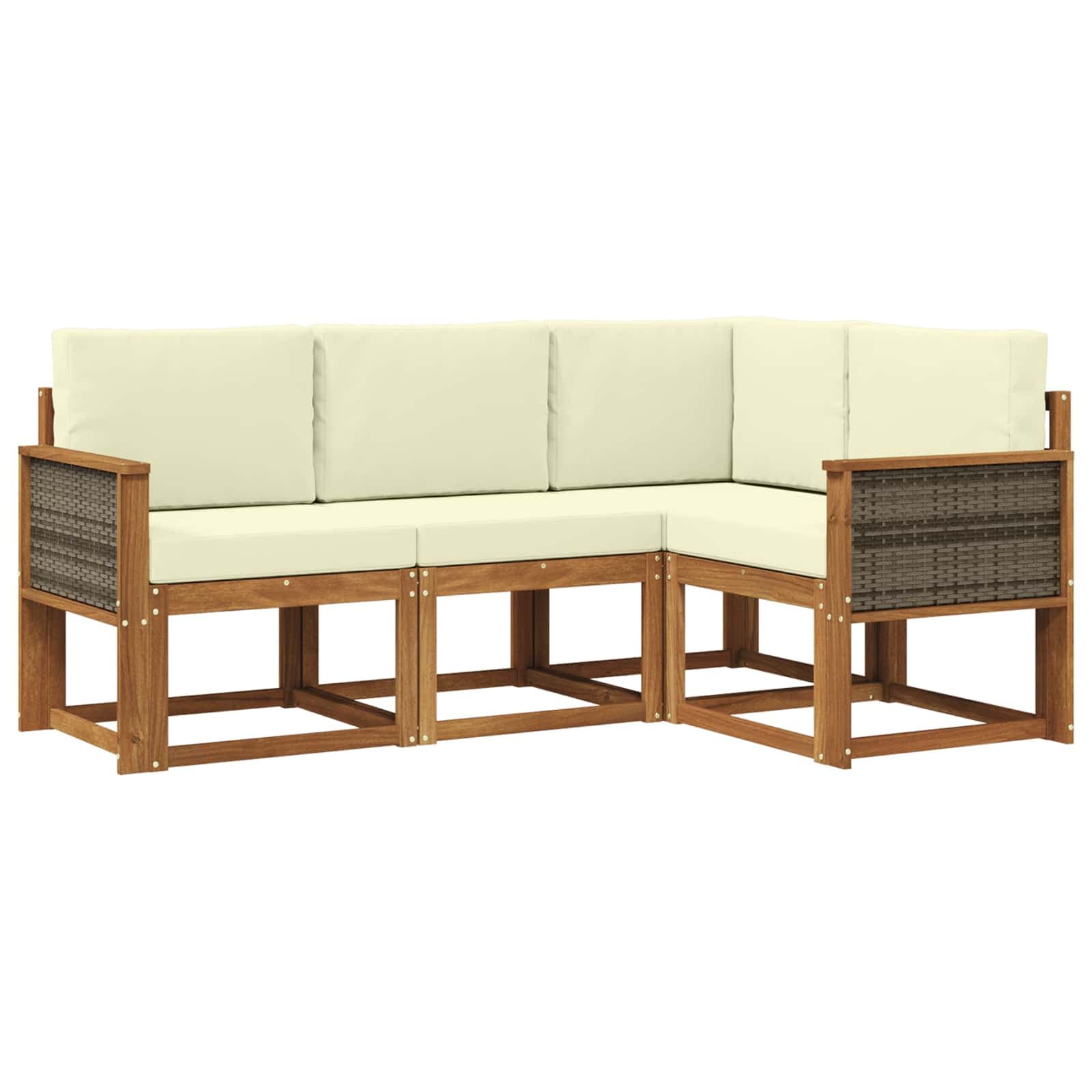 vidaXL Conjunto de Sofás para Exterior 4 pcs Natural e Creme Poliéster