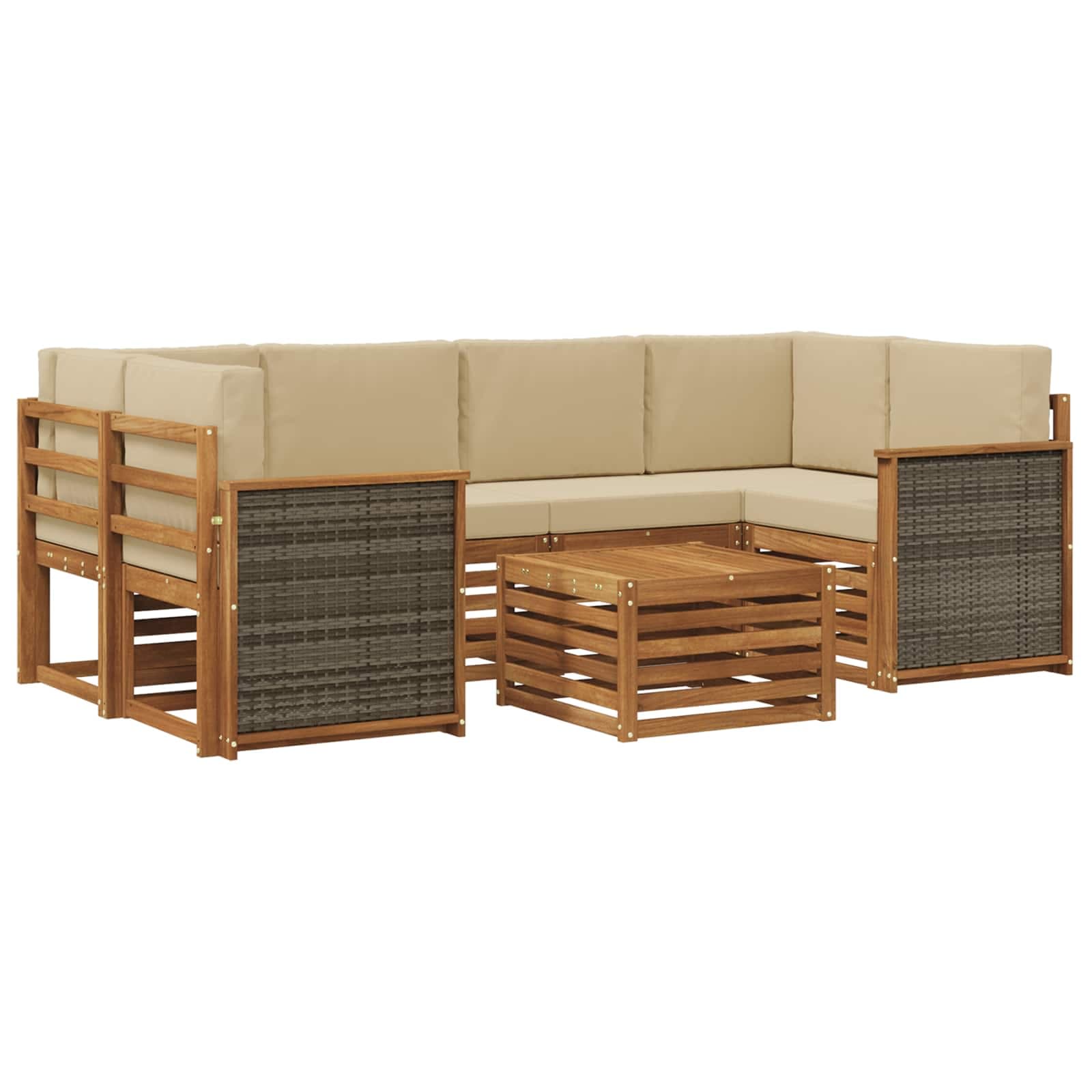 vidaXL Conjunto de Sofás para Exterior 7 pcs Natural e Bege