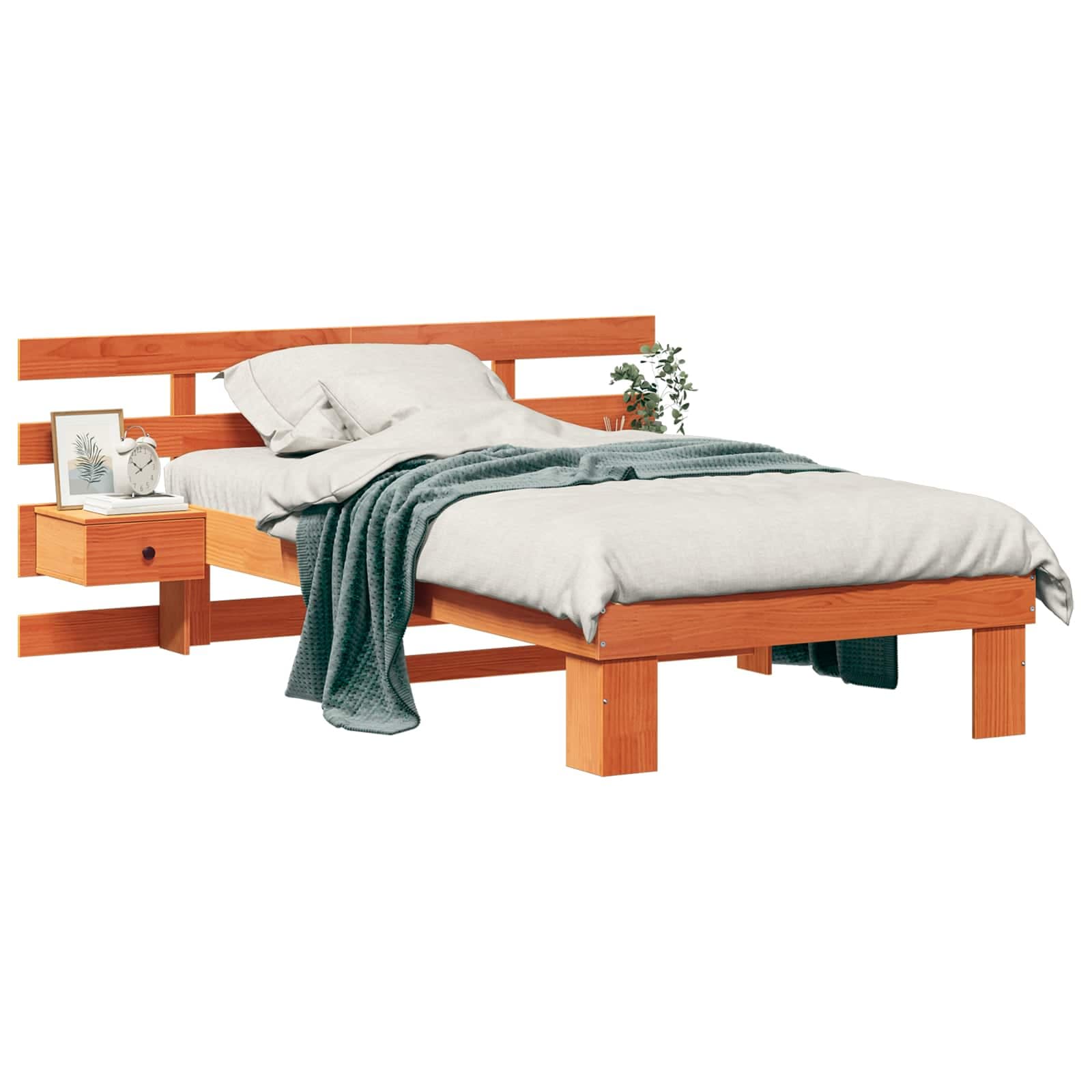 vidaXL Estrutura da Cama com cabeceira Marrom Cera 90 x 200 cm