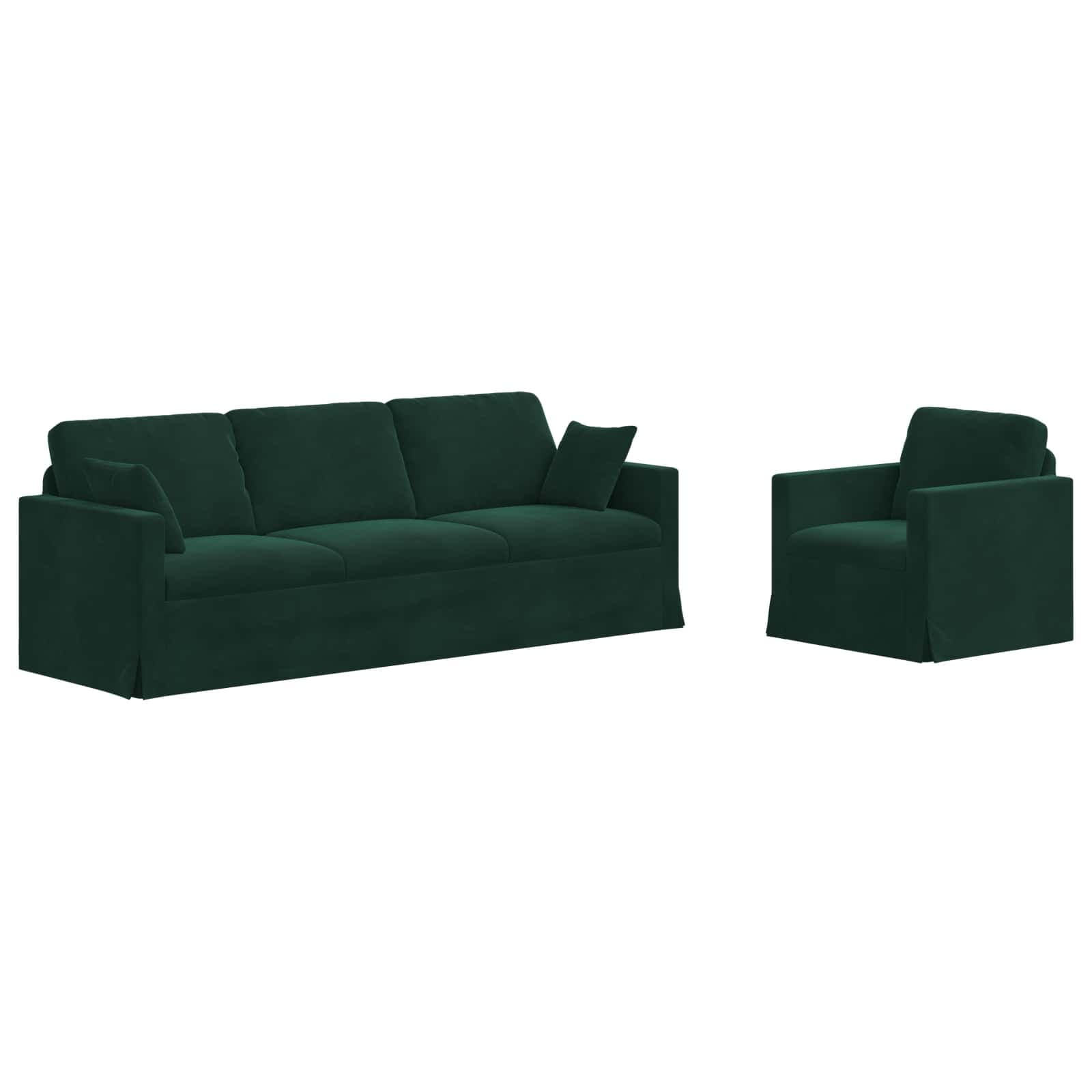 vidaXL Conjunto de Sofás 2 pcs Verde Escuro 228 x 78 x 80 cm Veludo