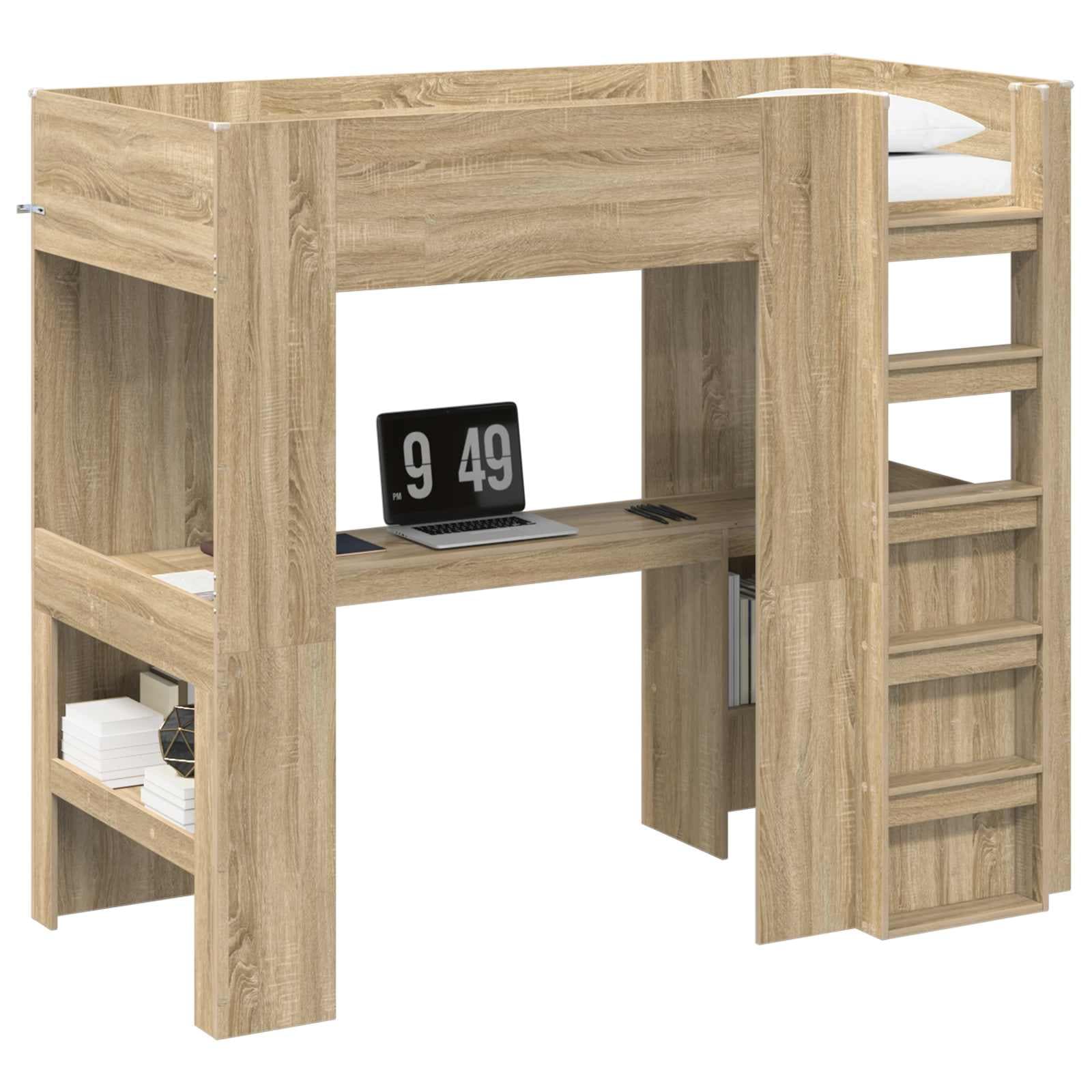 vidaXL Estrutura de Cama Loft com Mesa Carvalho Sonoma 80 x 200 cm