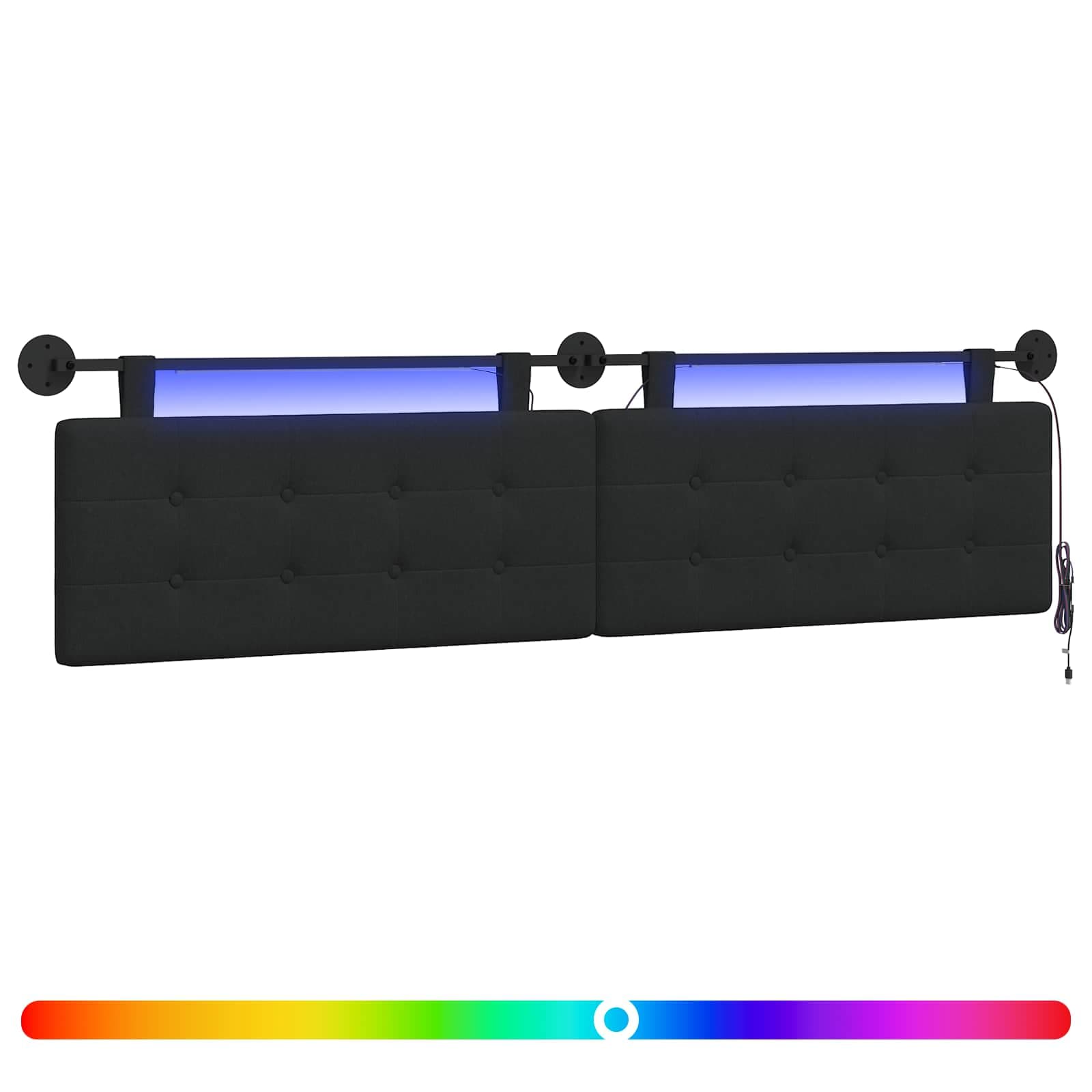 vidaXL Cabeceira suspensa Com luz LED Preto Tecido