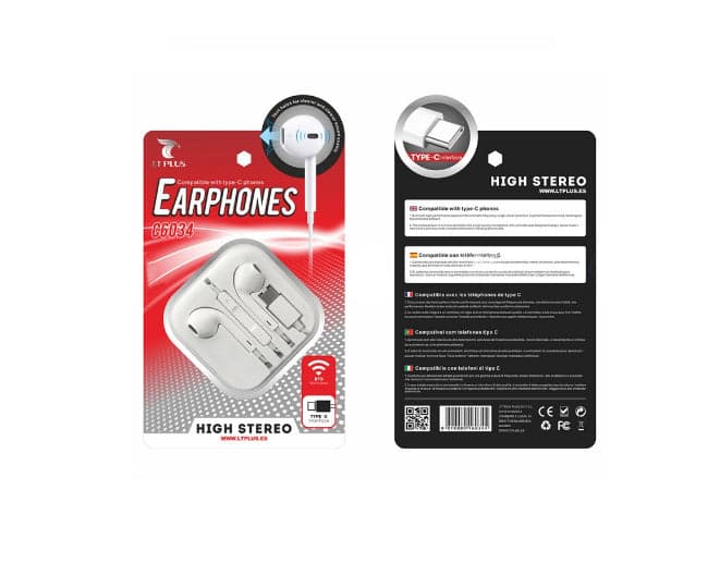 AURICULARES LT PLUS COM FIOS TYPE-C + MICROFONE BRANCOS