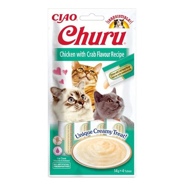 Churu Cat Creamy Treat Snack Líquido Cremoso Frango com Caranguejo 4x14g
