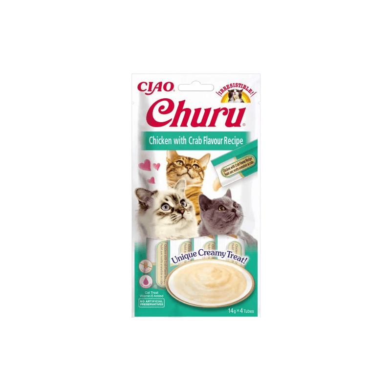 Churu Cat Creamy Treat Snack Líquido Cremoso Frango com Caranguejo 4x14g