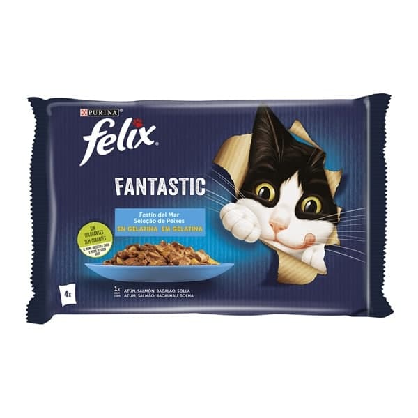 Ração Húmida Purina Felix Fantastic Seleção de Peixes em Gelatina 4x 85g