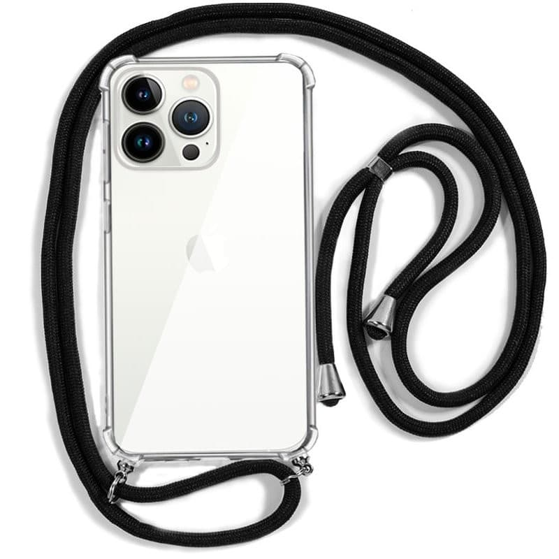 Capa Silicone Transparente iPhone 13 Pro Max Cordão Preto
